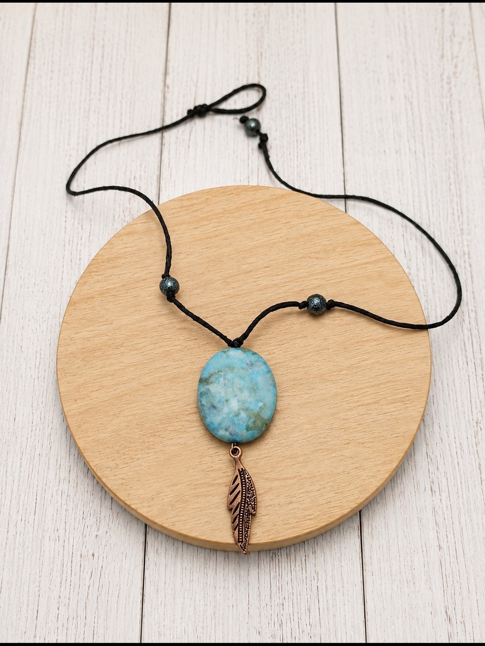 Turquoise Stone Feather Pendant Necklace - Women Jewelry